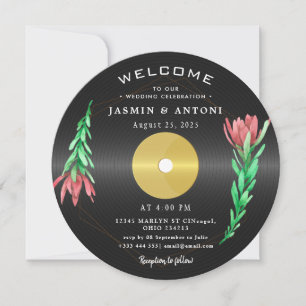 Invitation de mariage QR sur disque vinyle rétro v