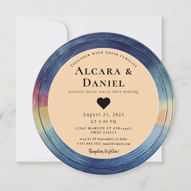 Invitation de mariage QR sur disque vinyle rétro v (Devant)