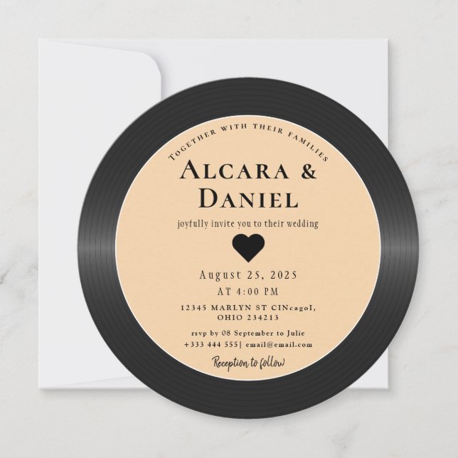 Invitation de mariage QR sur disque vinyle rétro v (Devant)