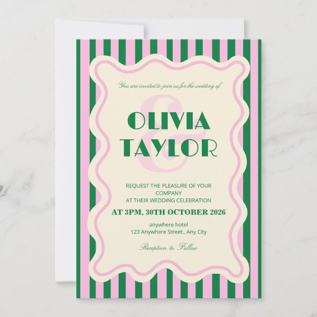 Invitation de mariage rayée rétro moderne (Devant)