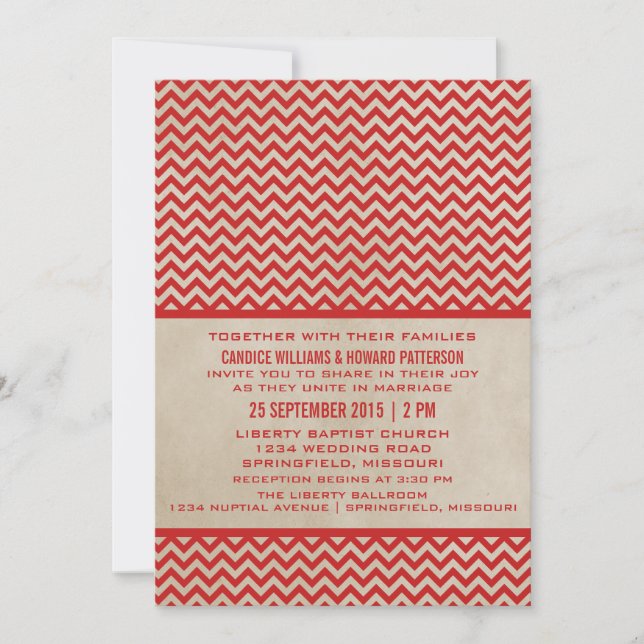 Invitation de mariage Red Chic Chevron (Devant)