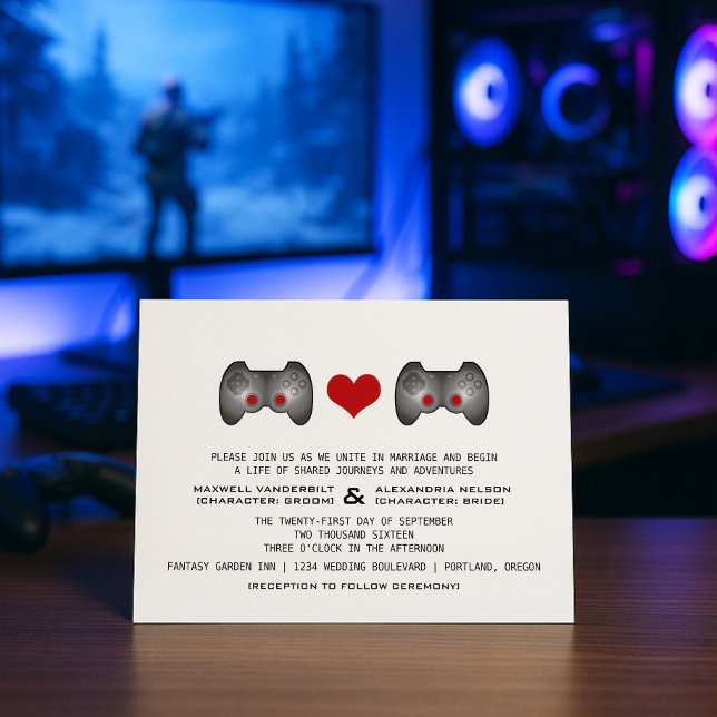 Invitation de mariage Red Cute Gamer (Red Cute Gamer Wedding Invite)
