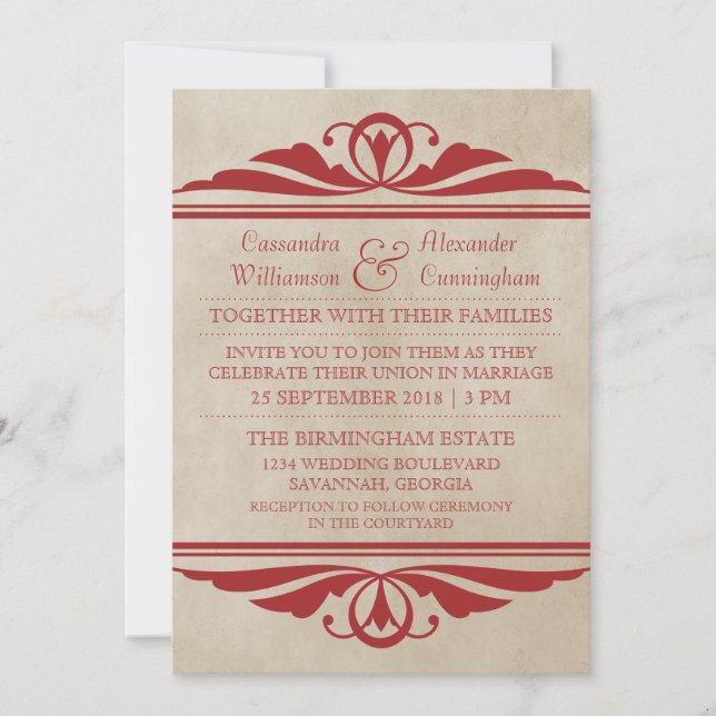 Invitation de mariage Red Elegant Deco (Devant)