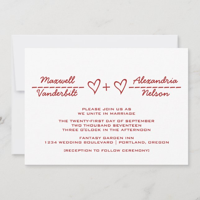 Invitation de mariage Red Heart Equation (Devant)