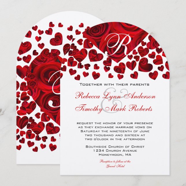 Invitation de mariage Red Heart Roses (Devant / Derrière)
