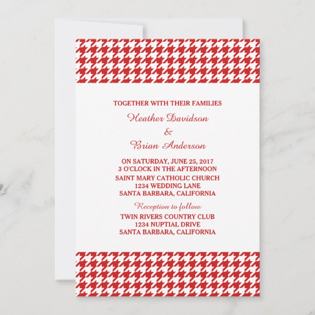 Invitation de mariage Red Houndstooth (Devant)