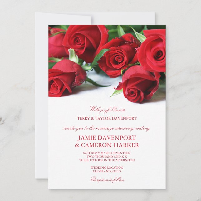 Invitation de mariage Red Roses (Devant)
