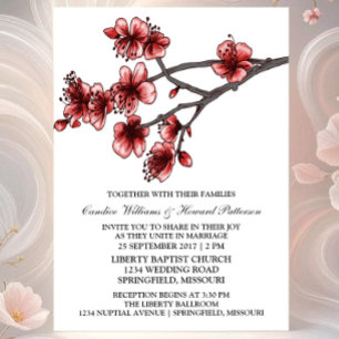 Invitation de mariage Red Simple Cherry Blossoms