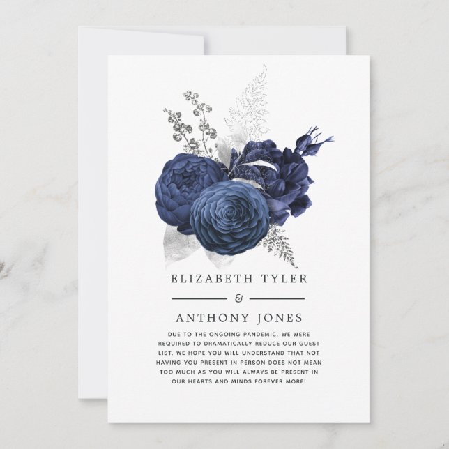 Invitation de mariage réduite avec fleurs bleues m (Devant)