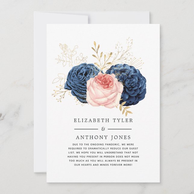 Invitation de mariage réduite avec fleurs rose sau (Devant)