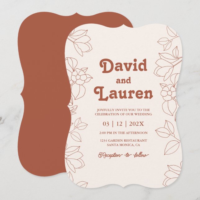 Invitation de mariage rétro (Devant / Derrière)