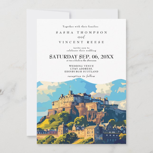 Invitation de mariage rétro à Édimbourg en Écosse (Devant)