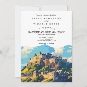 Invitation de mariage rétro à Édimbourg en Écosse