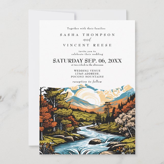 Invitation de mariage rétro dans les monts Pocono (Devant)
