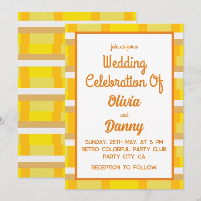 Invitation de mariage rétro des années 70 Groovy S (Devant / Derrière)