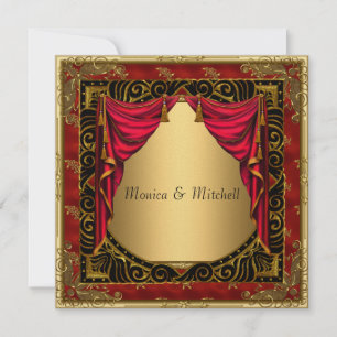 Invitation de mariage rétro or noir rouge