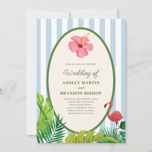 Invitation de mariage rétro Pink Flamingo Tropics (Devant)
