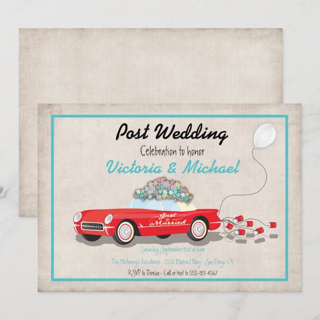 Invitation de mariage rétro pour voiture juste mar (Devant / Derrière)