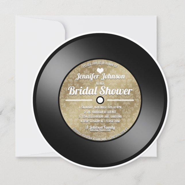 Invitation de mariage rétro sur disque vinyle (Devant)