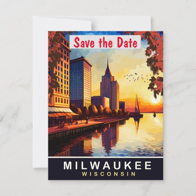 Invitation de mariage rétro sur la skyline de la v (Devant)