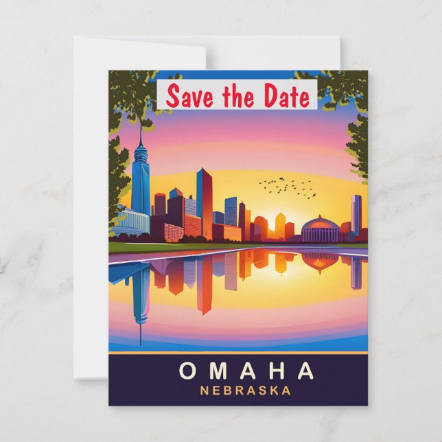 Invitation de mariage Rétro sur la skyline d'Omaha (Devant)