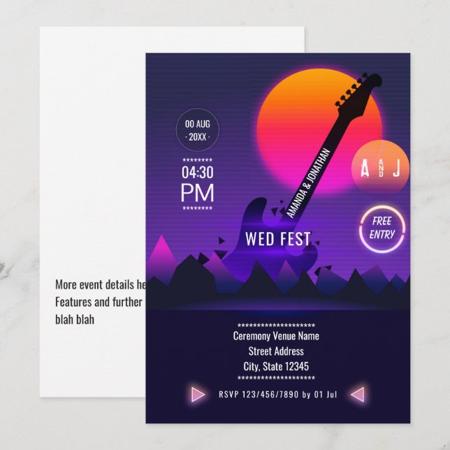 Invitation de mariage Rock and Roll (Devant / Derrière)