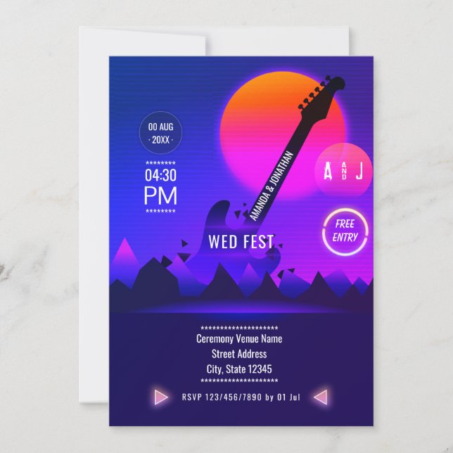 Invitation de mariage Rock and Roll (Devant)