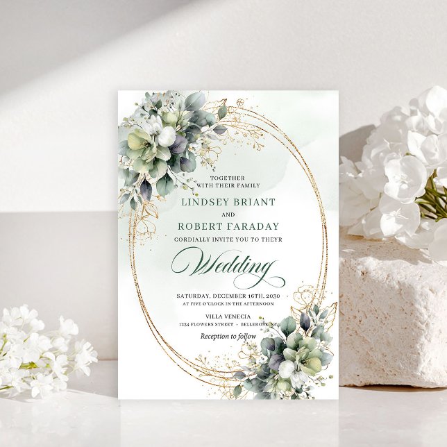 Invitation de mariage romantique à feuilles de ros (Romantic gold rose foliage wedding invitation)