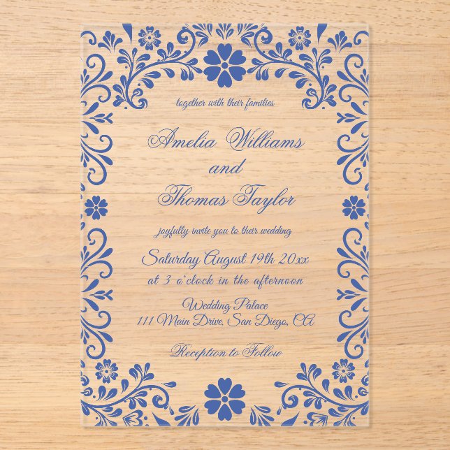 Invitation de mariage romantique à fleurs bleues (Recto)
