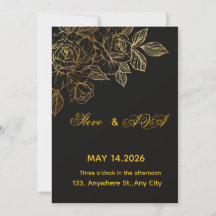 Invitation de mariage romantique noir et or | Élég
