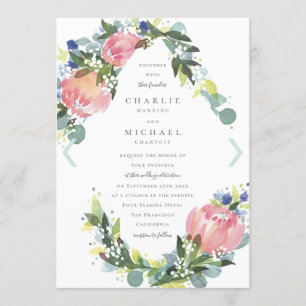 Invitation de mariage rose à la florale Protea