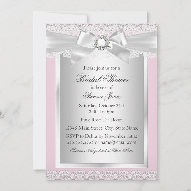 Invitation de mariage rose avec joli dentelle et n (Devant)
