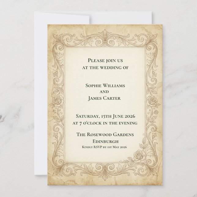Invitation de mariage Rose Baroque (Devant)