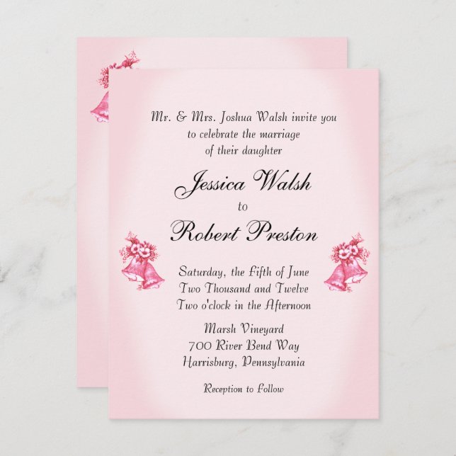 Invitation de Mariage rose Bells (Devant / Derrière)