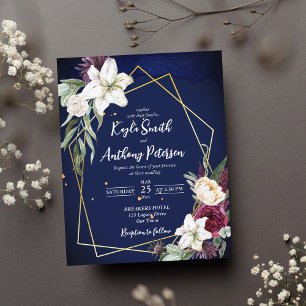 Invitation de mariage rose bleu marine budget