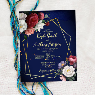Invitation de mariage rose bleu marine budget