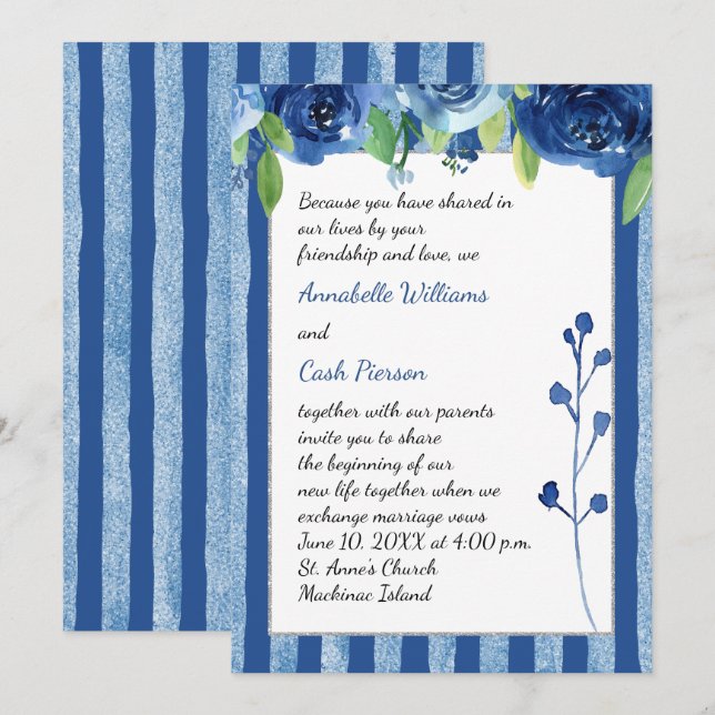 Invitation de mariage Rose Bleue (Devant / Derrière)