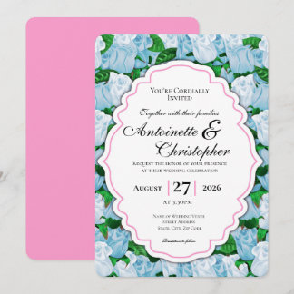 Invitation de mariage Rose Bleue et Blanche avec B