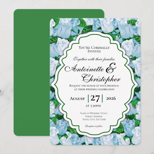 Invitation de mariage Rose Bleue et Blanche avec B (Devant / Derrière)