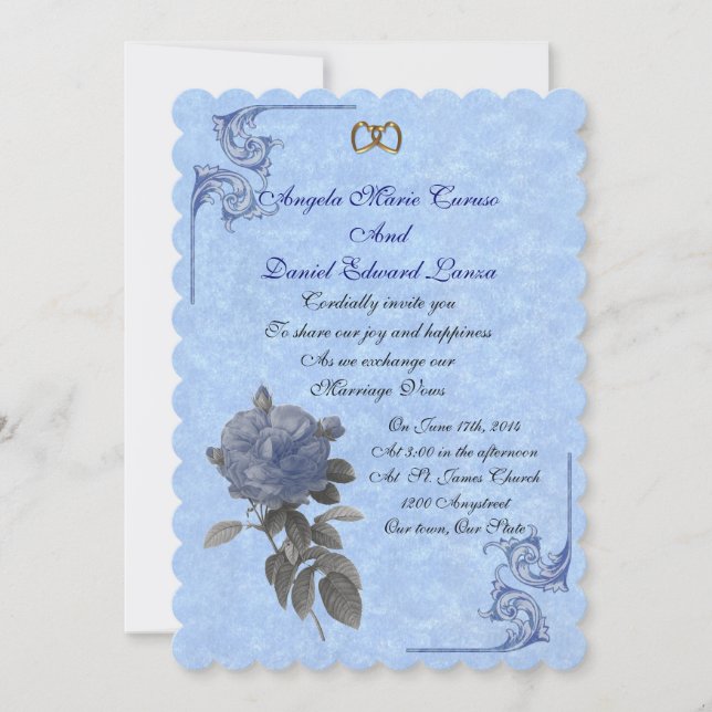 Invitation de mariage rose bleue vintage (Devant)
