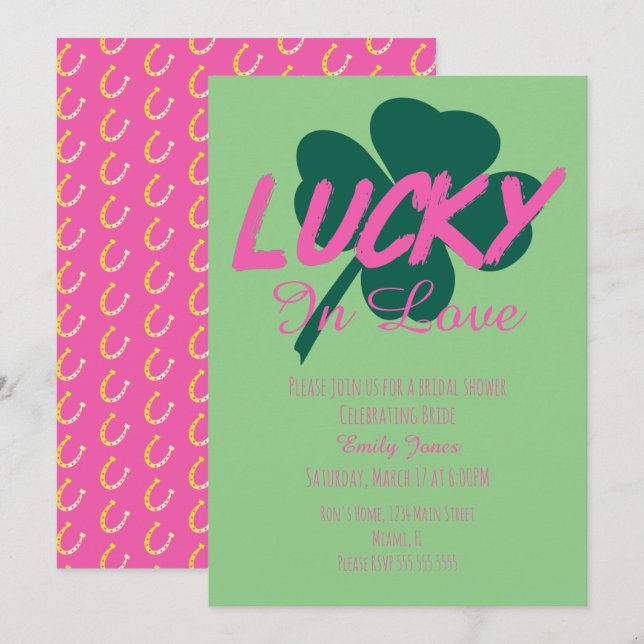 Invitation de mariage rose chanceux de la Saint-Pa (Devant / Derrière)