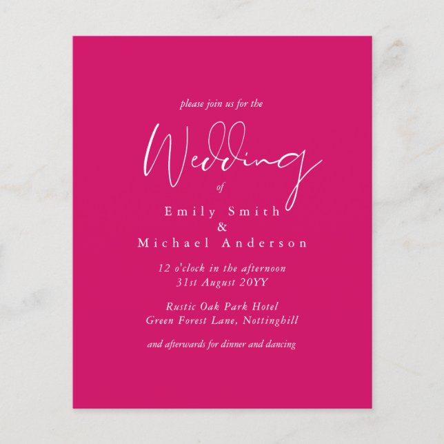 Invitation de mariage rose couleur tendance BUDGET (Devant)