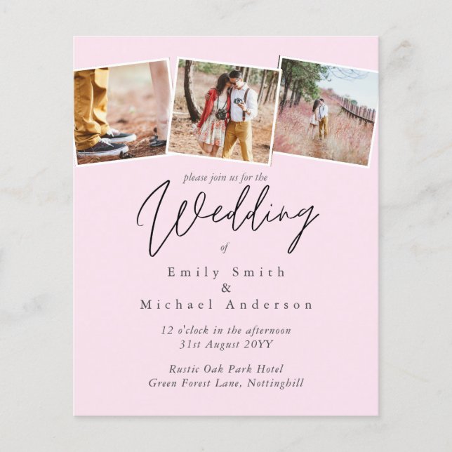 Invitation de mariage rose couleur tendance BUDGET (Devant)