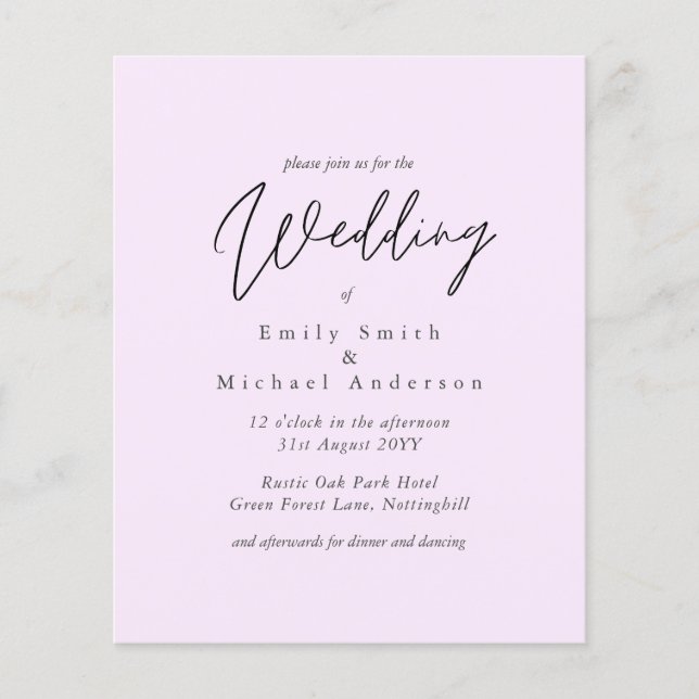 Invitation de mariage rose couleur tendance BUDGET (Devant)