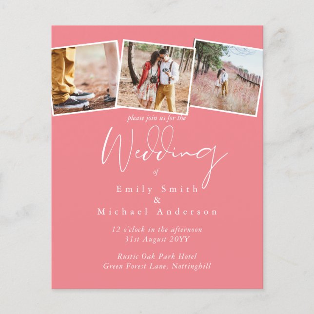 Invitation de mariage rose couleur tendance BUDGET (Devant)