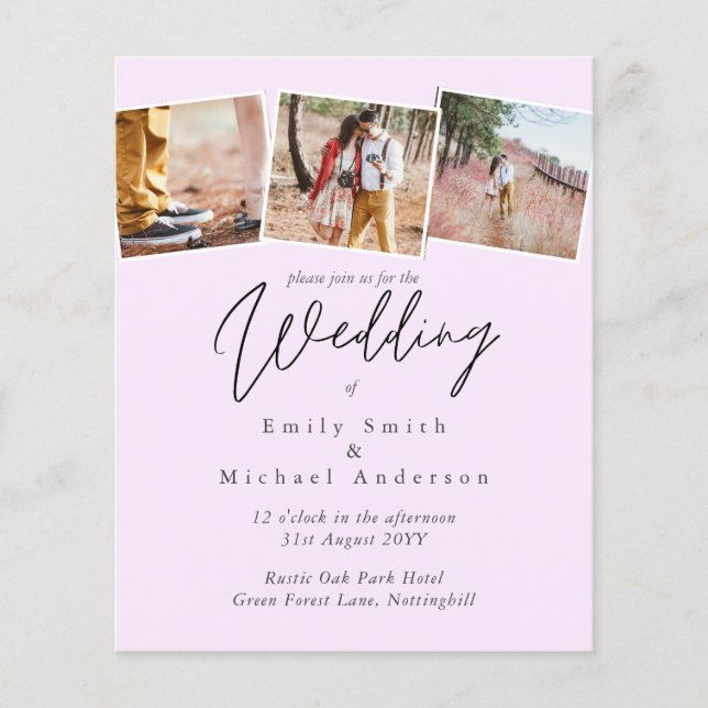 Invitation de mariage rose couleur tendance BUDGET (Devant)