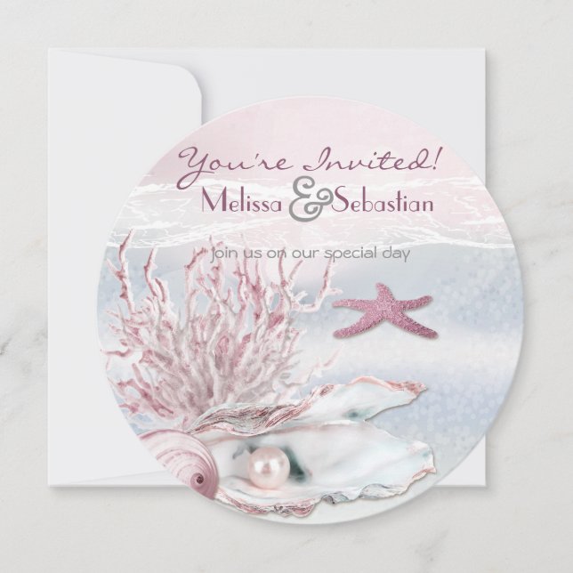 Invitation de mariage rose Dream Shore Beach (Devant)