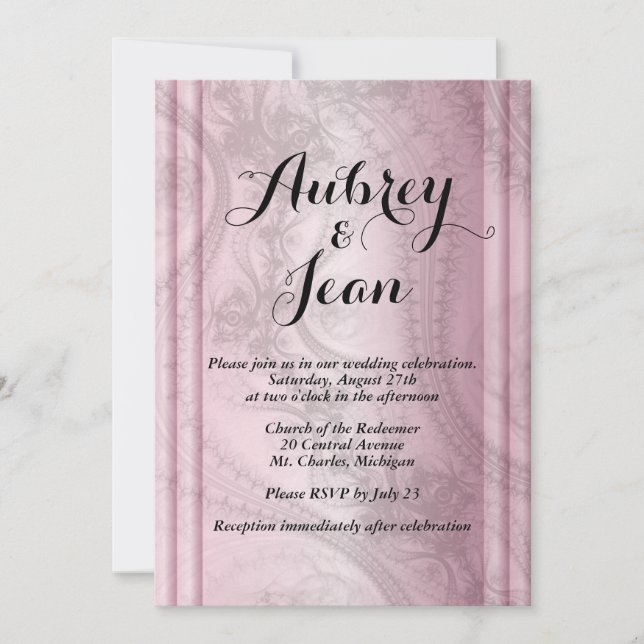 Invitation de mariage rose et noir (Devant)