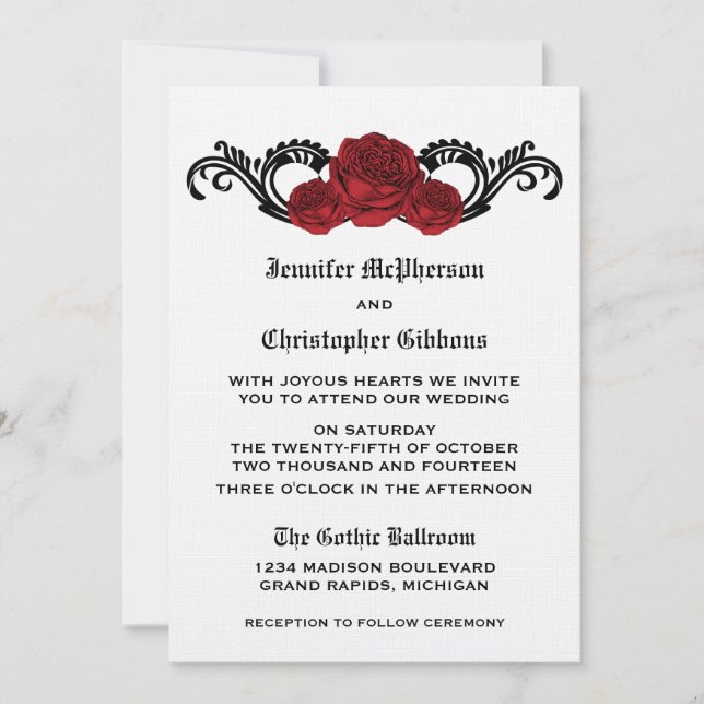 Invitation de mariage Rose Goth Swirl, Rouge (Devant)