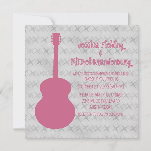 Invitation de mariage rose Grunge Guitare (Devant)